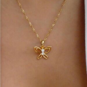 Elegant Gold Butterfly Pendant Necklace 18inch